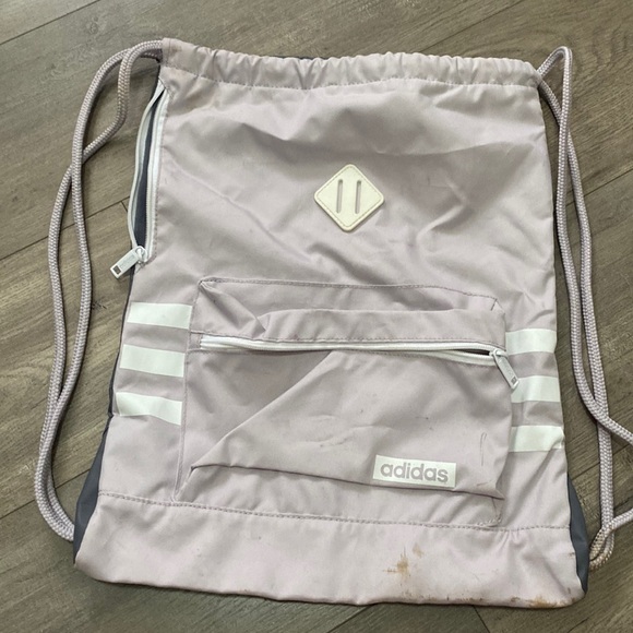 Purple & White Adidas Drawstring Backpack - Picture 1 of 5